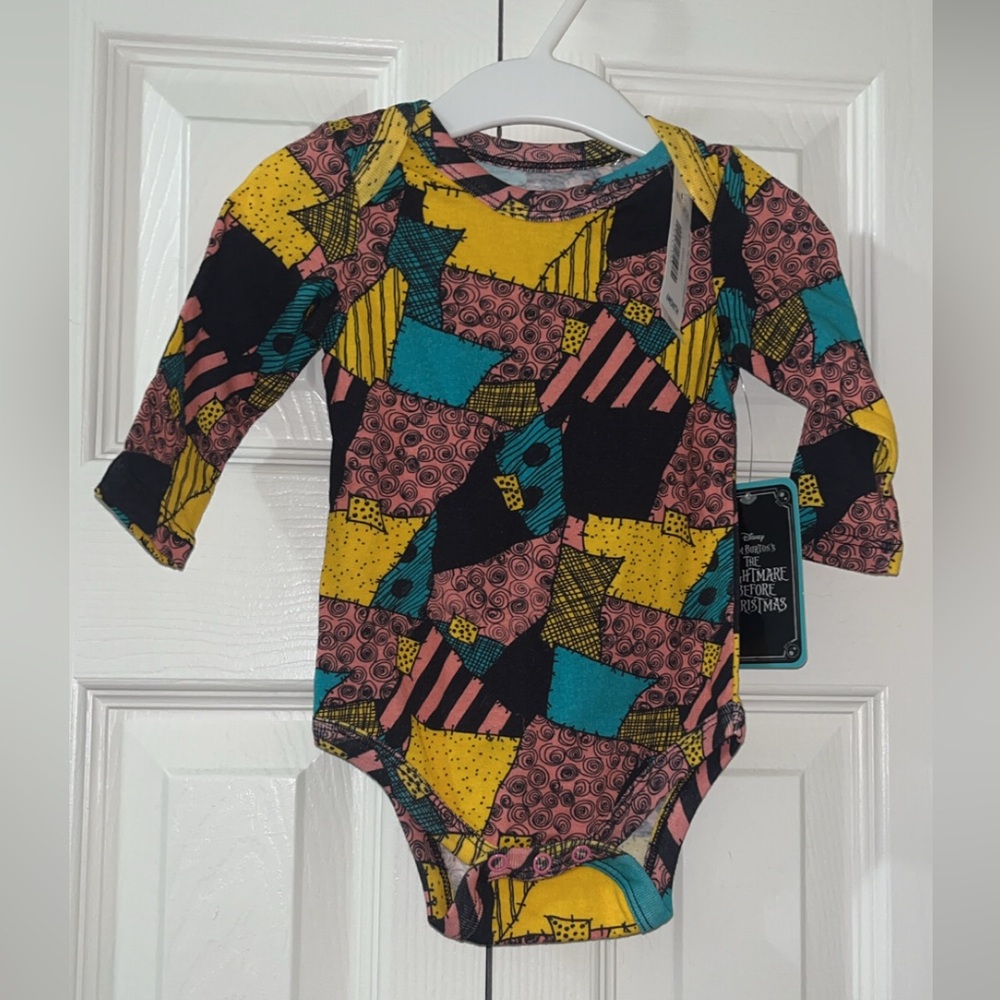 Disney Nightmare Before Christmas Sally Patchwork Long Sleeve Baby Bodysuit NWT
